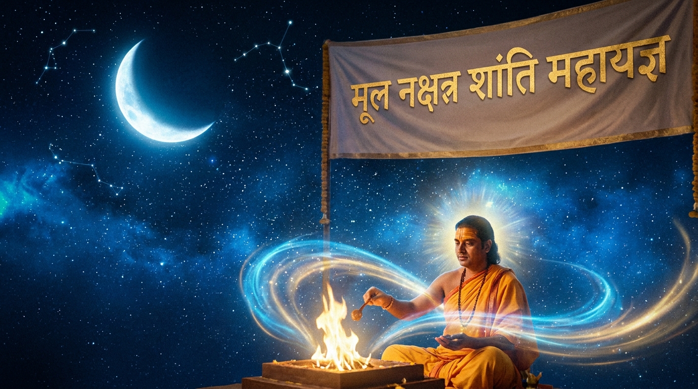 Pandit doing havan for Mool Nakshatra Shanti in Bangalore in Jayanagar