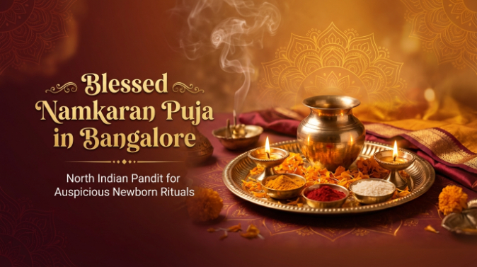 North Indian naming ceremony guided by Hindi pandit in Bangalore in Sarjapur Road