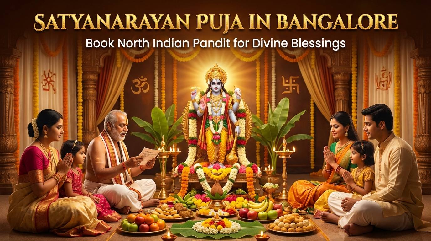 Satyanarayan Puja Bangalore altar for Vishnu worship and katha in Whitefield